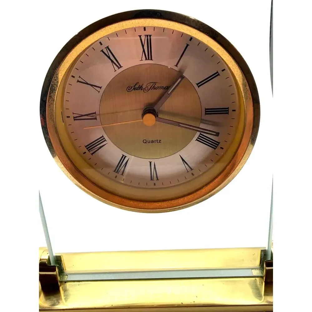 Vintage Seth Thomas Gold-Tone Quartz Arched Mantel Clock Working